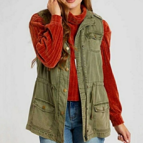 Altar'd State Utility Outerwear Vest Green Large Women's Sleeveless Pockets - Picture 2 of 12